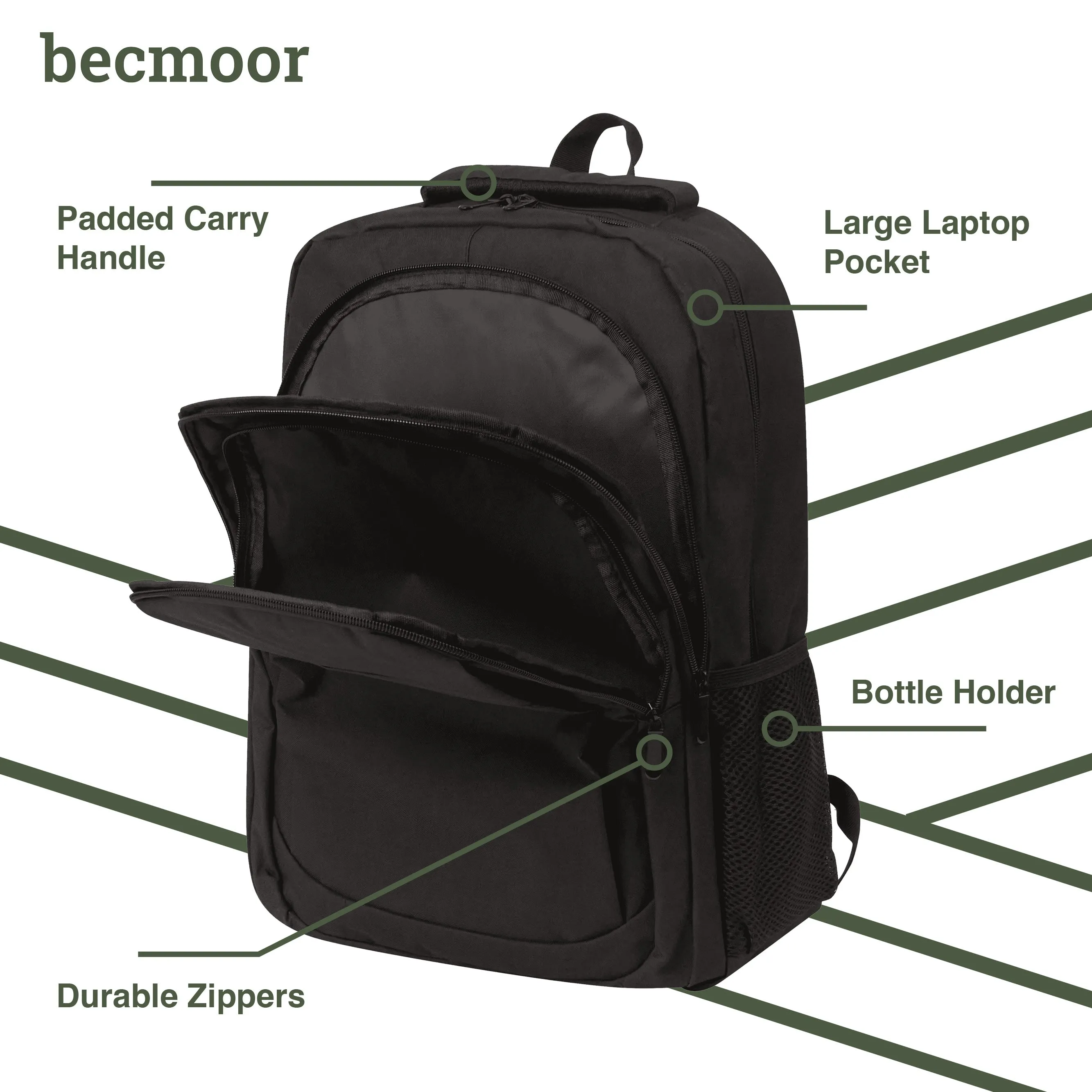 Becmoor Laptop Rucksack/Backpack - Black