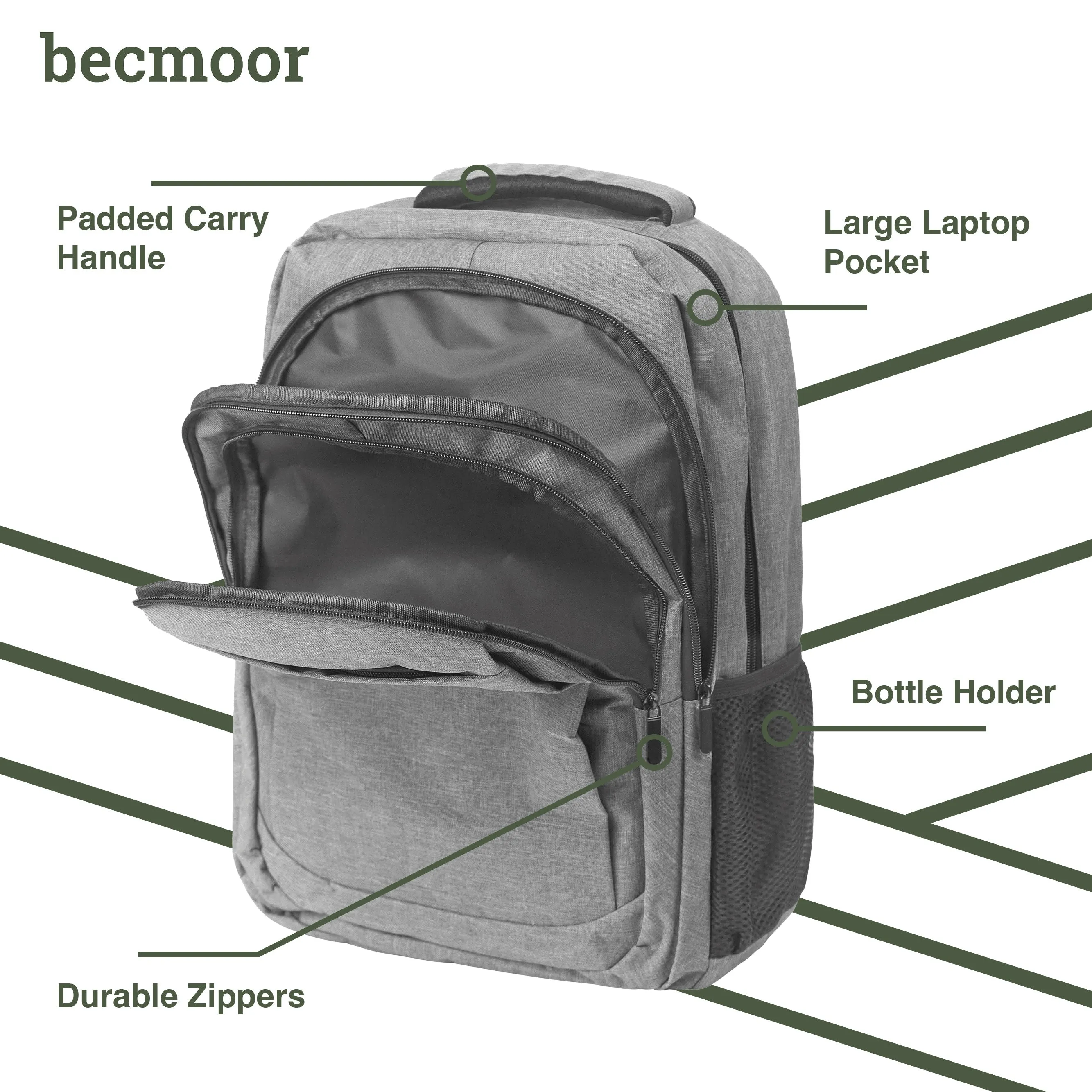 Becmoor Laptop Rucksack/Backpack - Grey