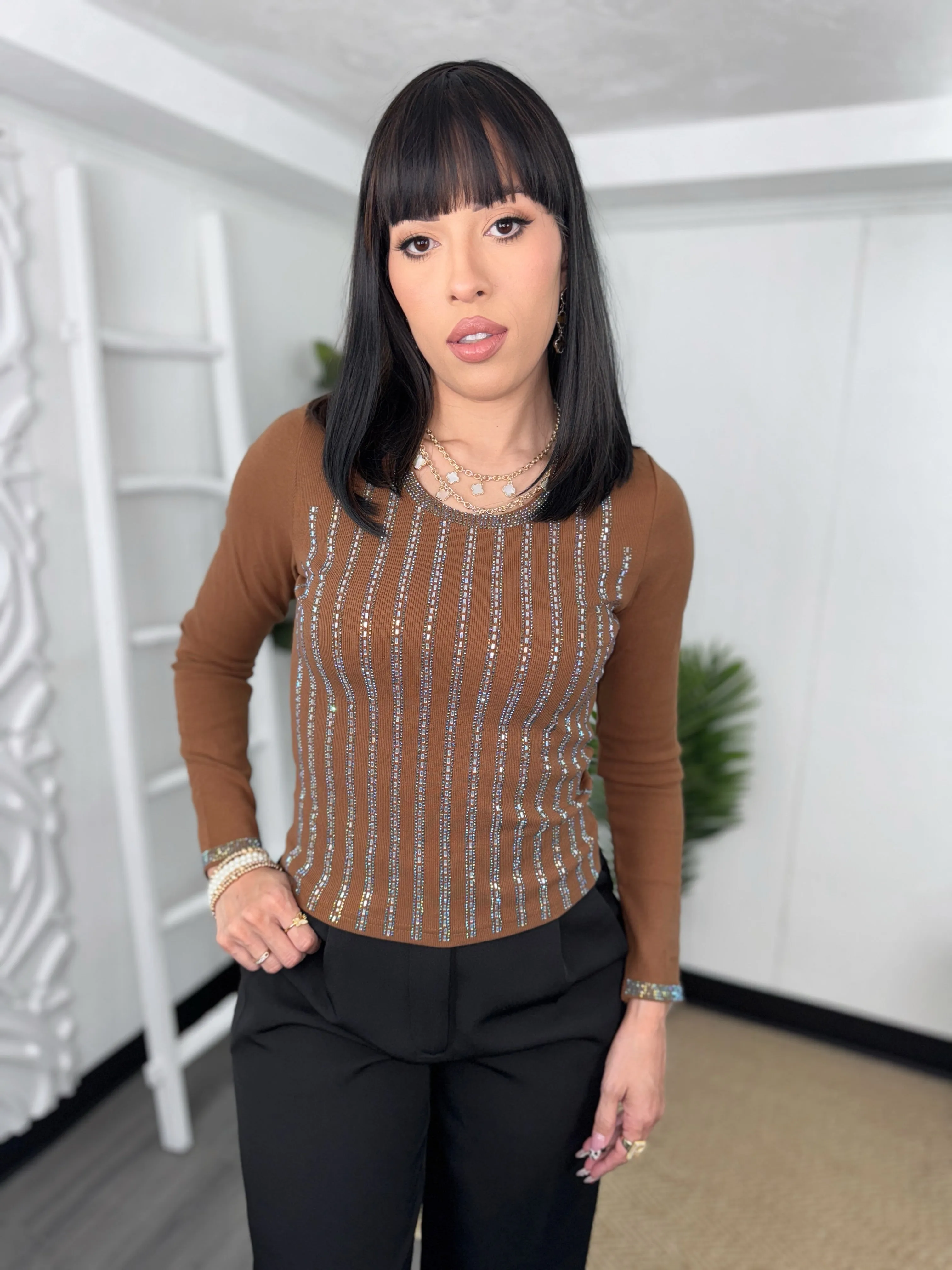 Brown Rhinestone Blouse (C36)