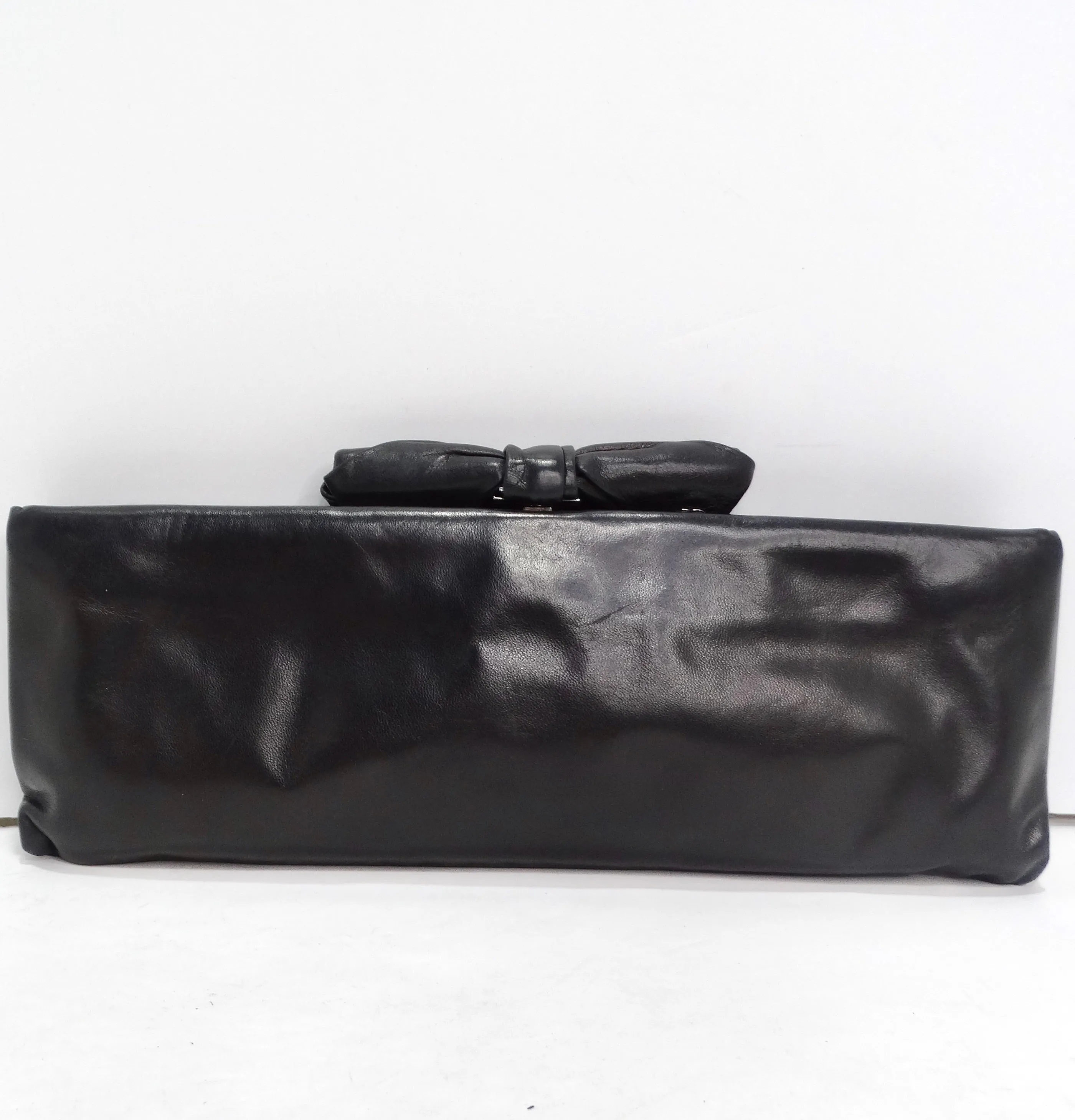 Chanel 2011 Black Lambskin Leather Bow Clutch