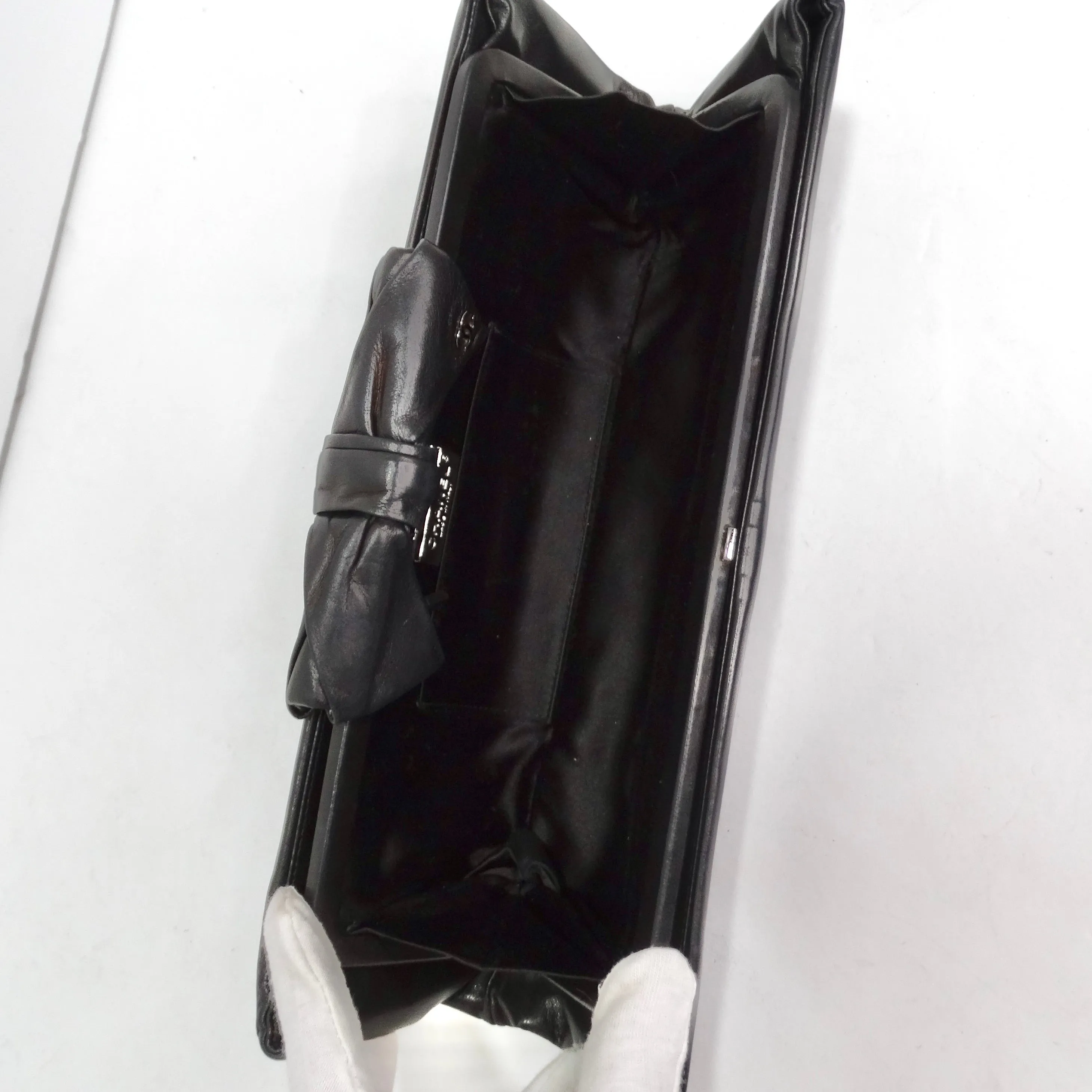 Chanel 2011 Black Lambskin Leather Bow Clutch