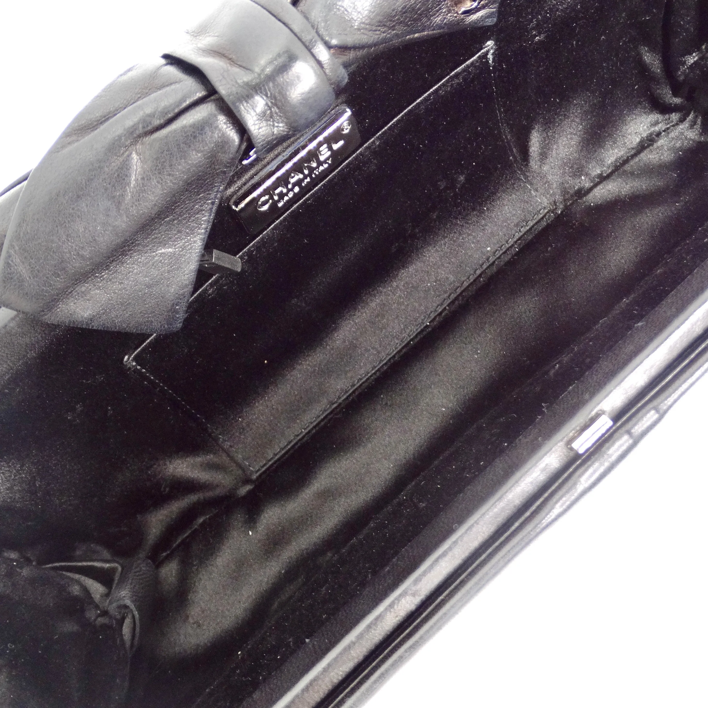 Chanel 2011 Black Lambskin Leather Bow Clutch
