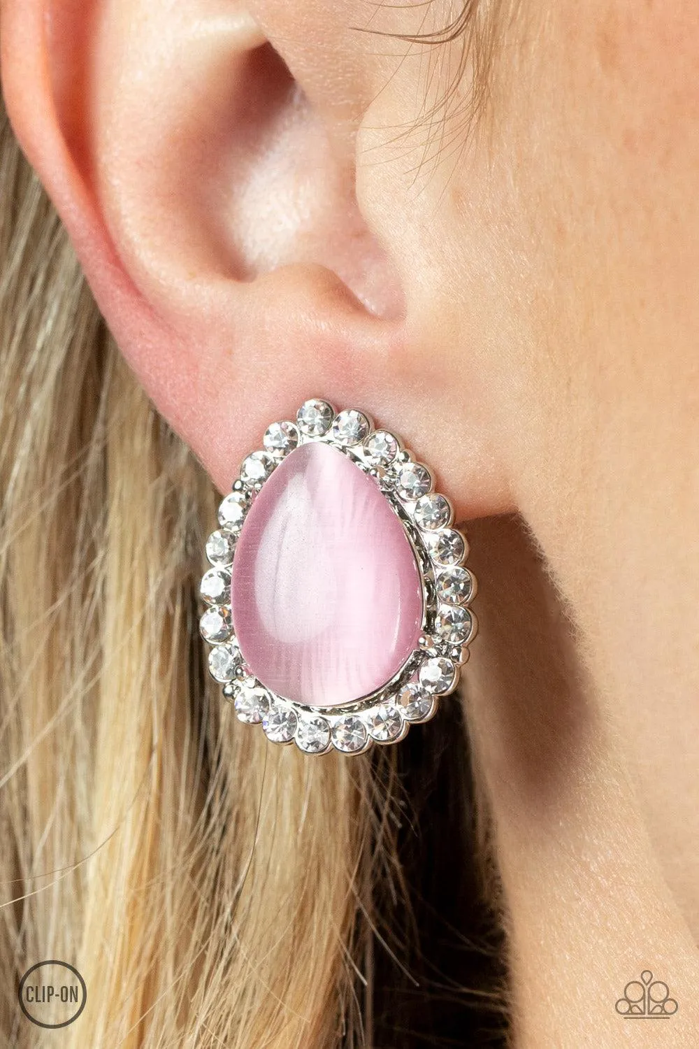 Downright Demure - Pink Clip On Earrings