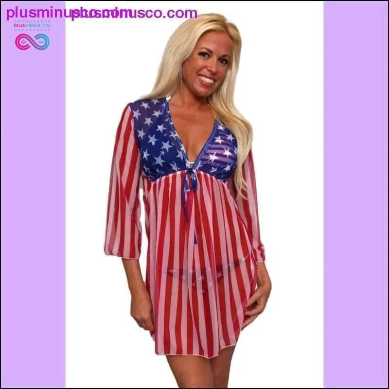 Gorgeous USA Flag Long Sleeve Cover-up Beach Dress Stars and