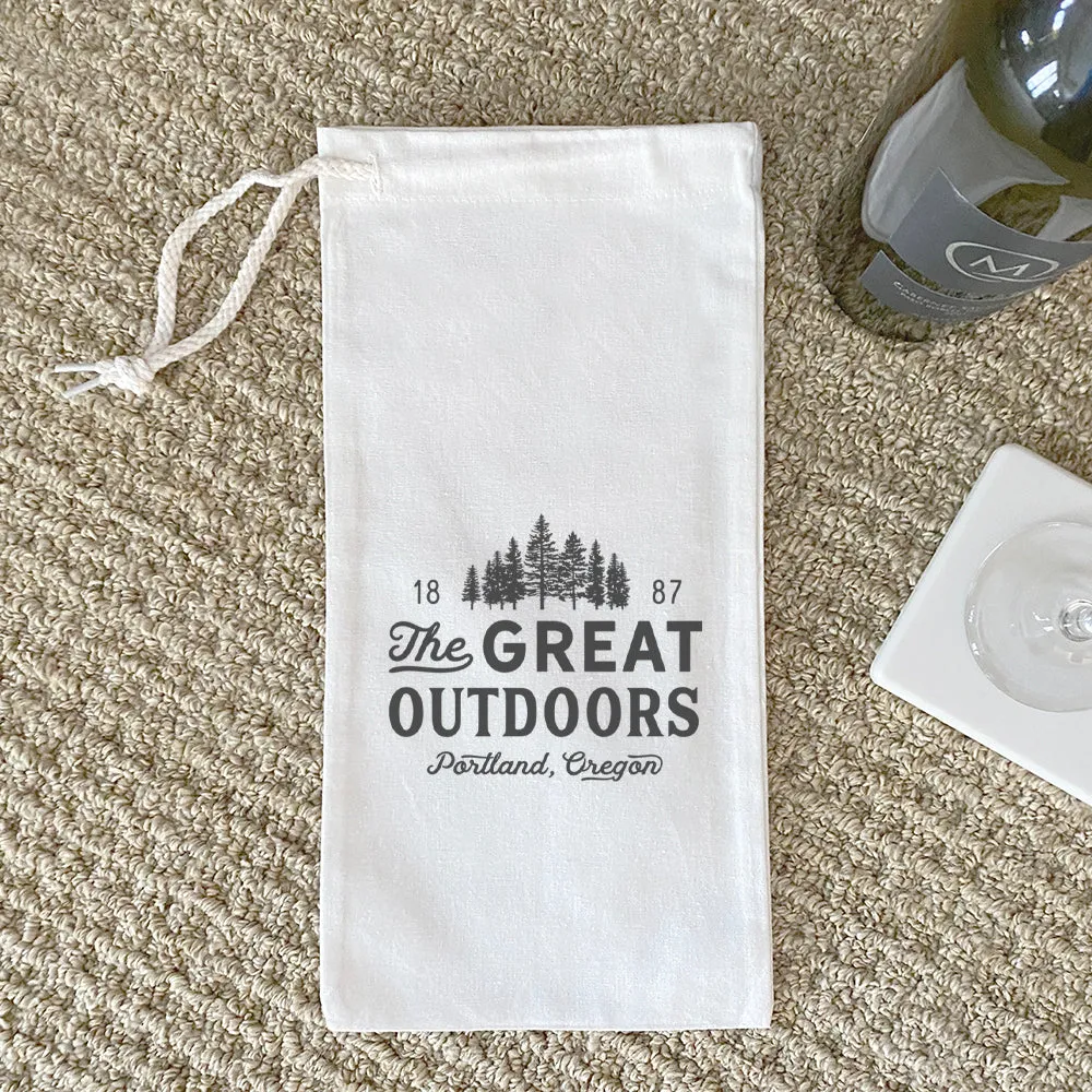 Great Outdoors w/ City, State - Canvas Wine Bag