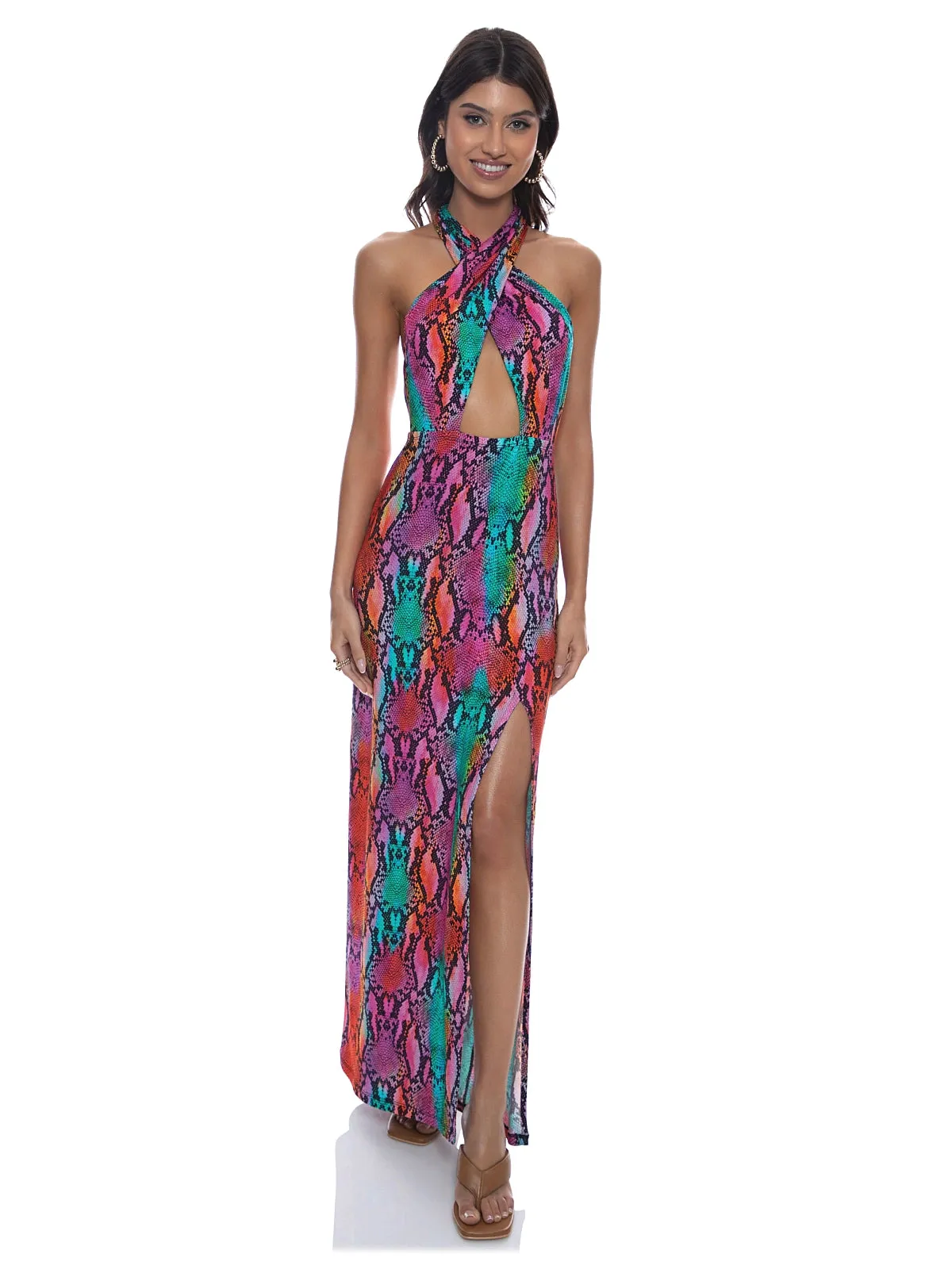 Halter Neck Cut Out Long Dress