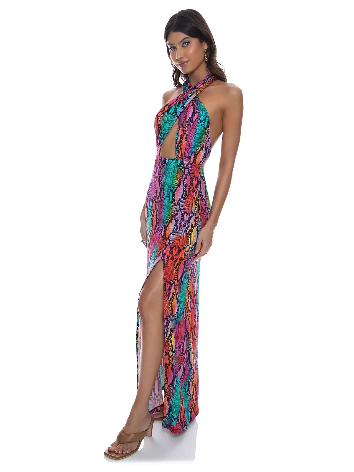 Halter Neck Cut Out Long Dress