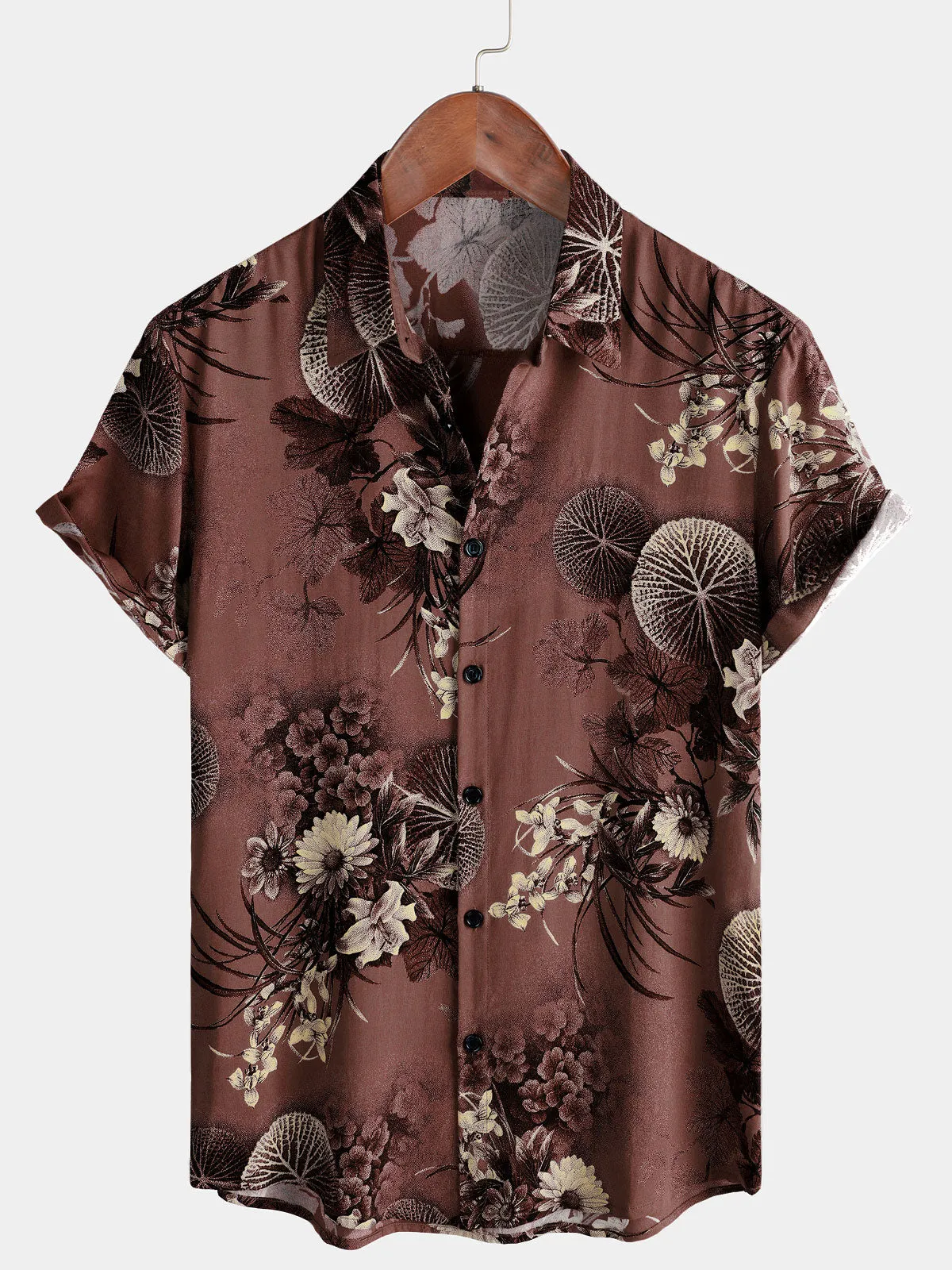Men's Casual Rayon Vintage Floral Beach Short Sleeve Shirt