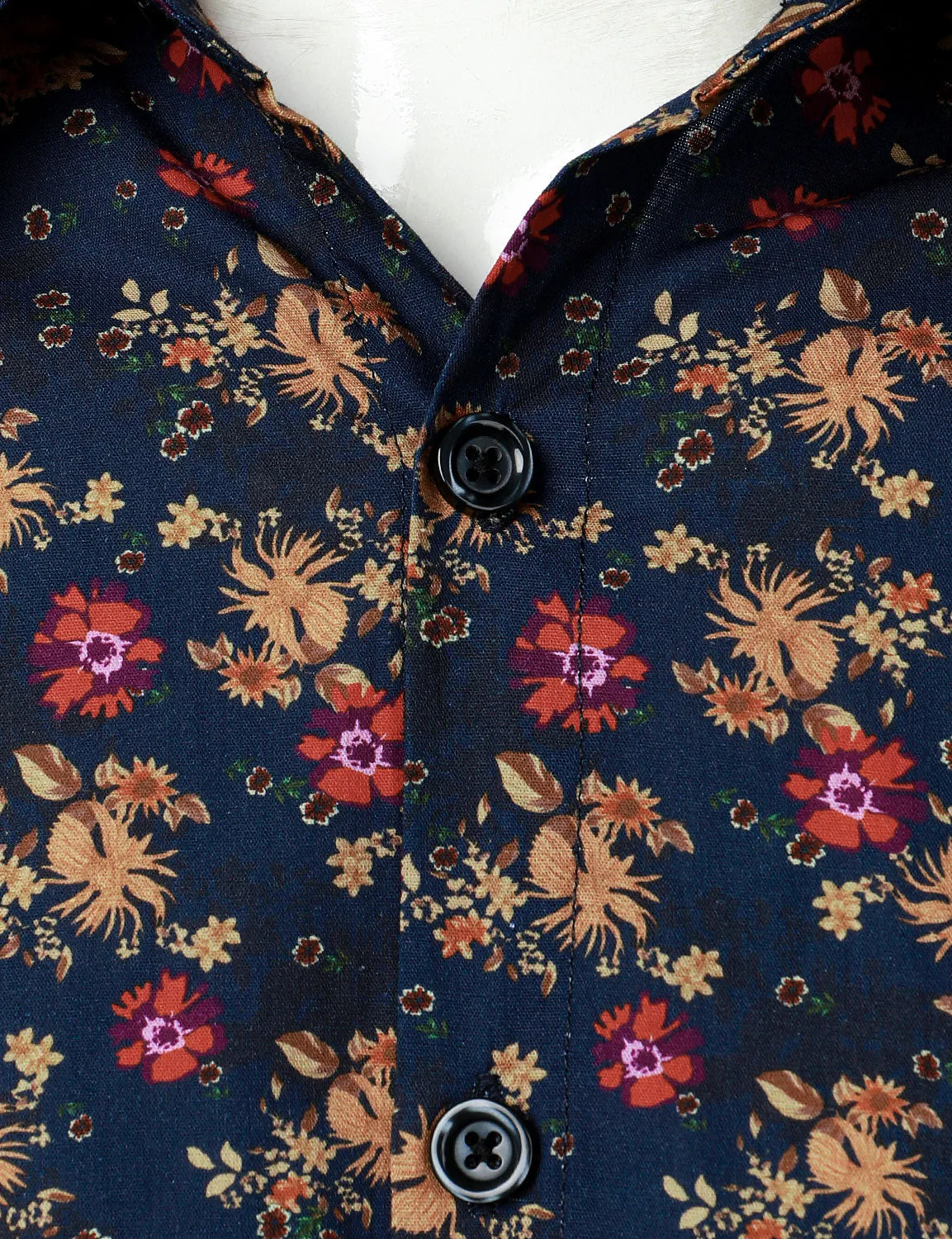 Men's Cotton Floral Casual Button Long Sleeve Dress Shirt