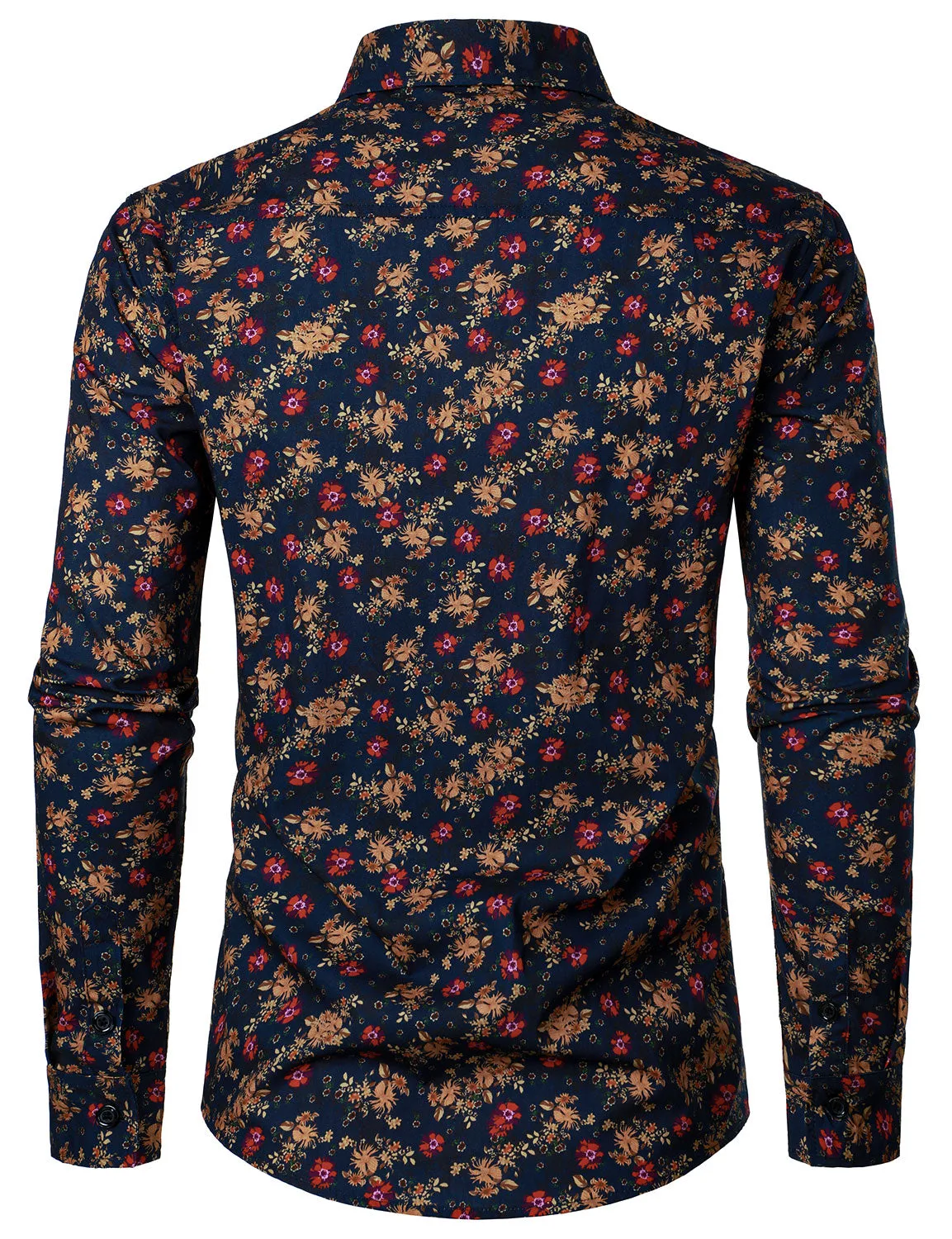 Men's Cotton Floral Casual Button Long Sleeve Dress Shirt
