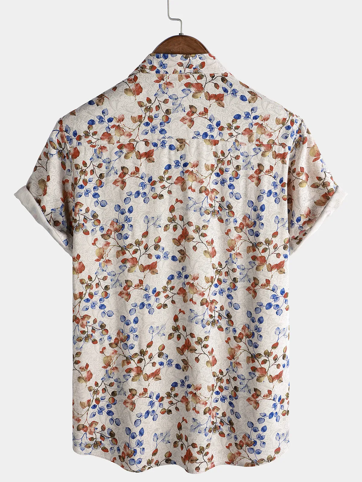 Men's Floral Print Vintage Holiday Khaki Hawaiian Short Sleeve Shirt