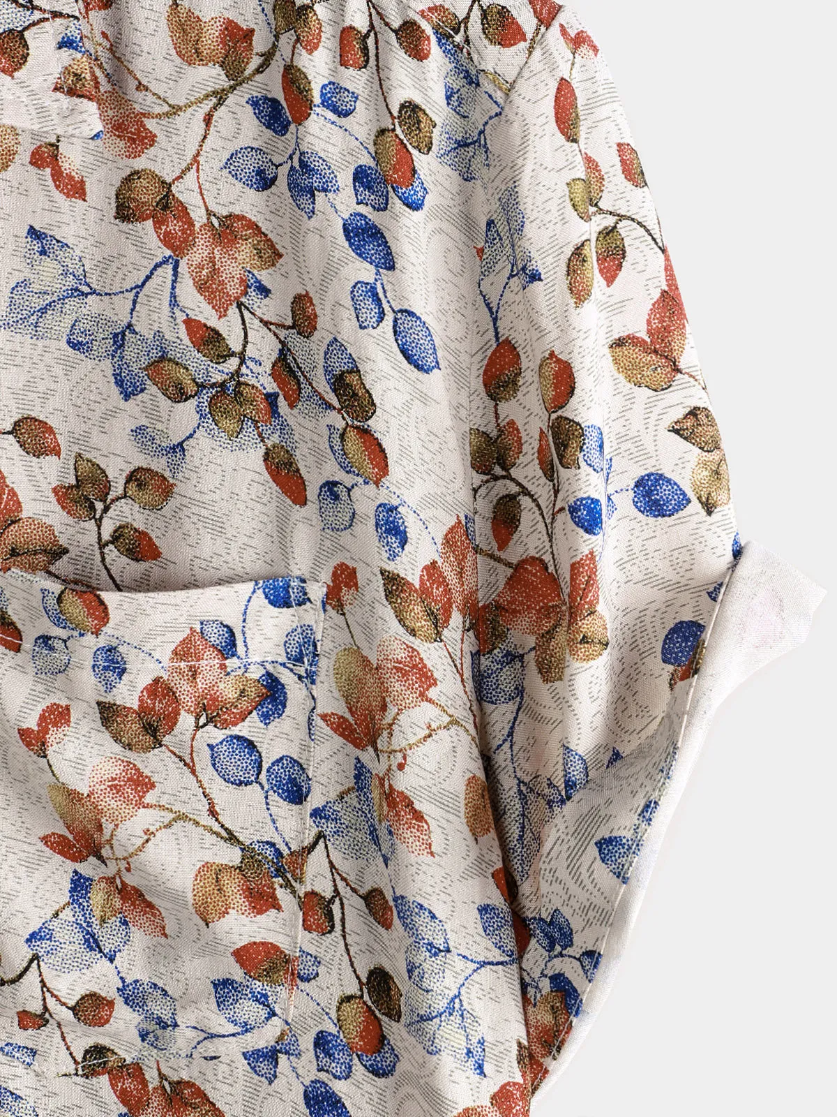 Men's Floral Print Vintage Holiday Khaki Hawaiian Short Sleeve Shirt