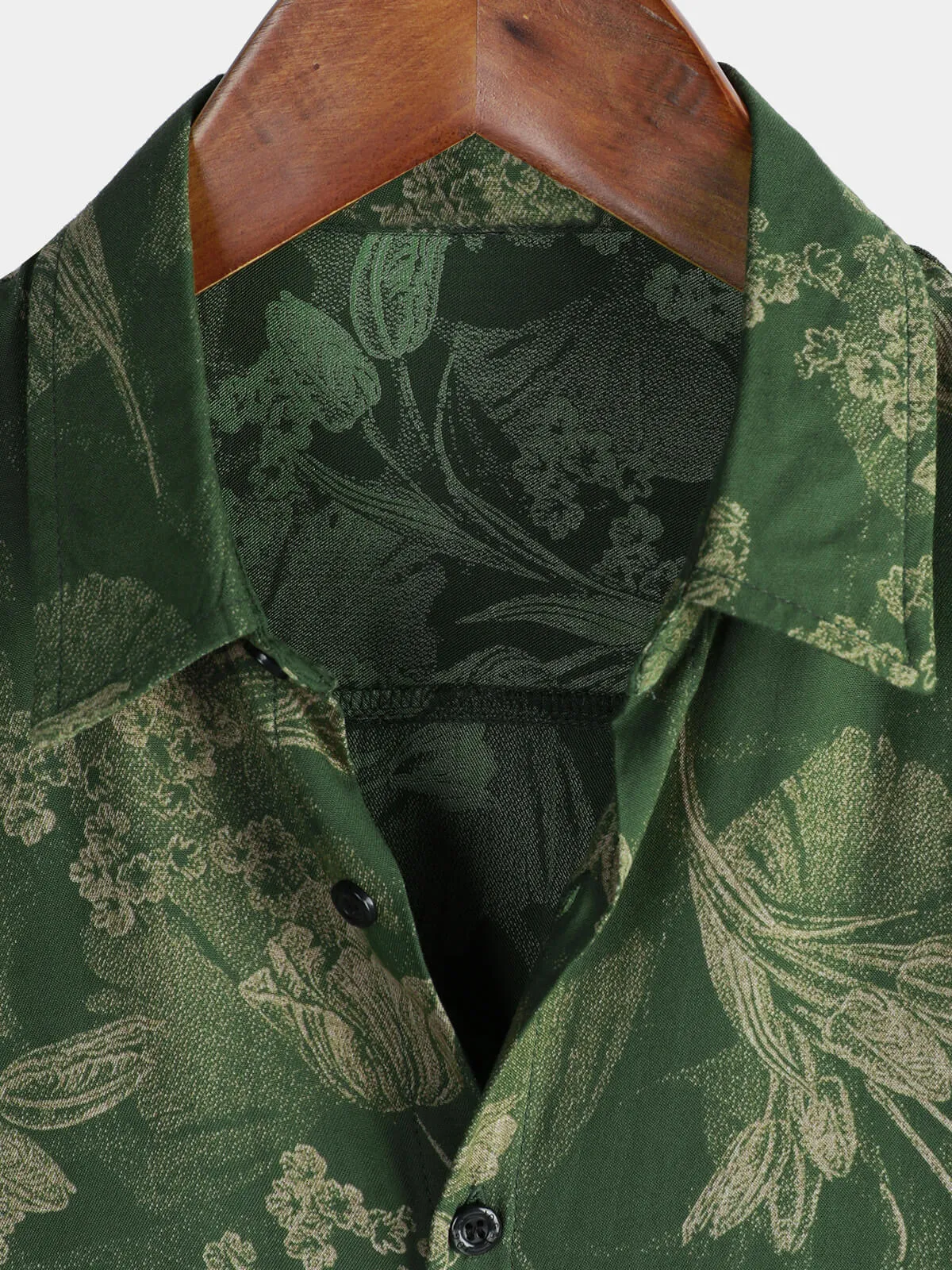 Men's Green Vintage Holiday Breathable Hawaiian Botton Short Sleeve Shirt
