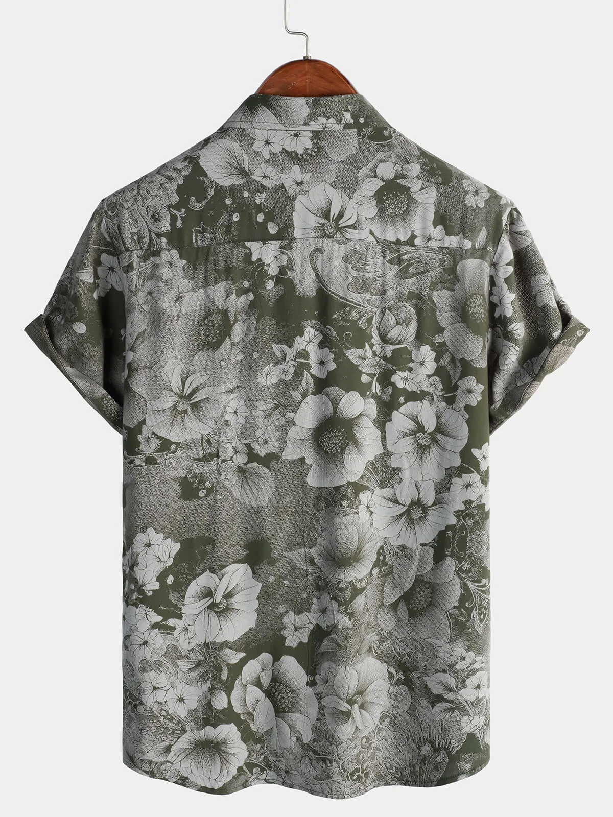 Men's Retro Green Breathable Hawaiian Holiday Botton Short Sleeve Shirt