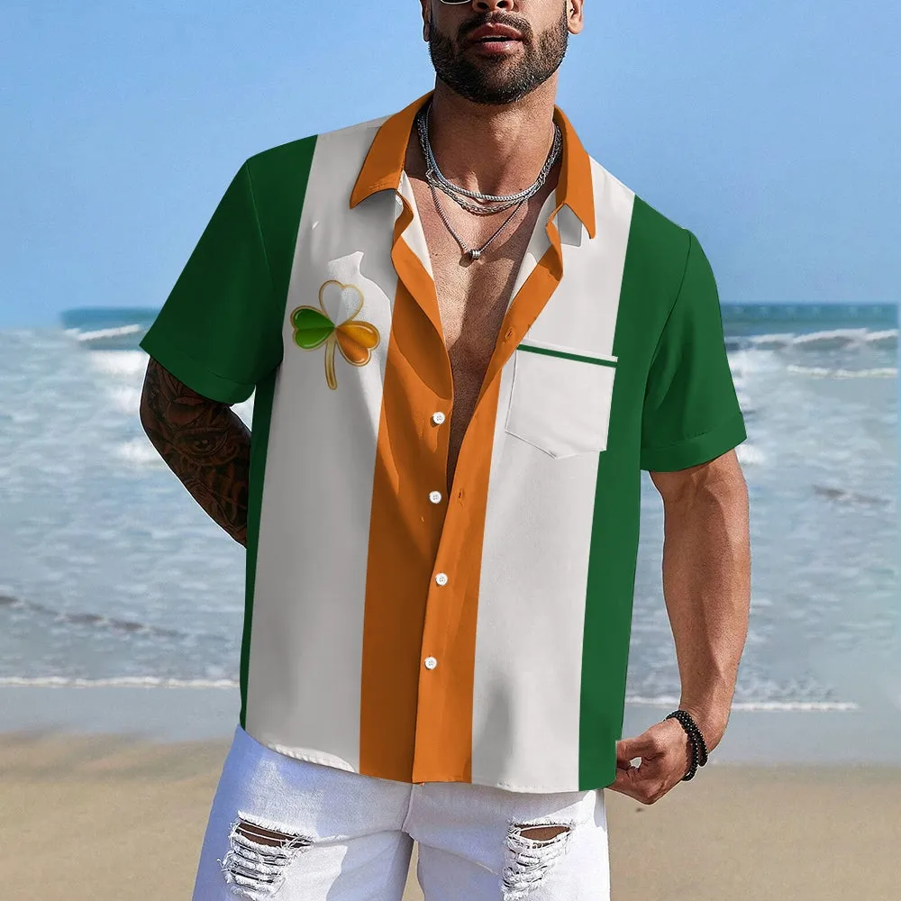 Mens St Patrick’s Day Shamrock Print Casual Breathable Short Sleeve Hawaiian Shirt 2312000478