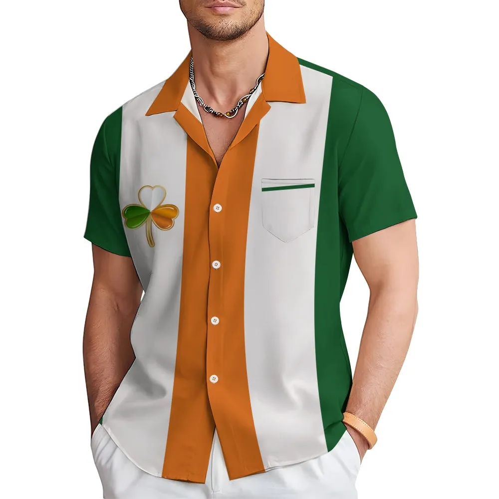Mens St Patrick’s Day Shamrock Print Casual Breathable Short Sleeve Hawaiian Shirt 2312000478