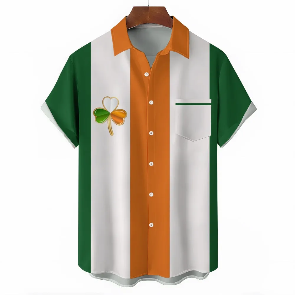 Mens St Patrick’s Day Shamrock Print Casual Breathable Short Sleeve Hawaiian Shirt 2312000478