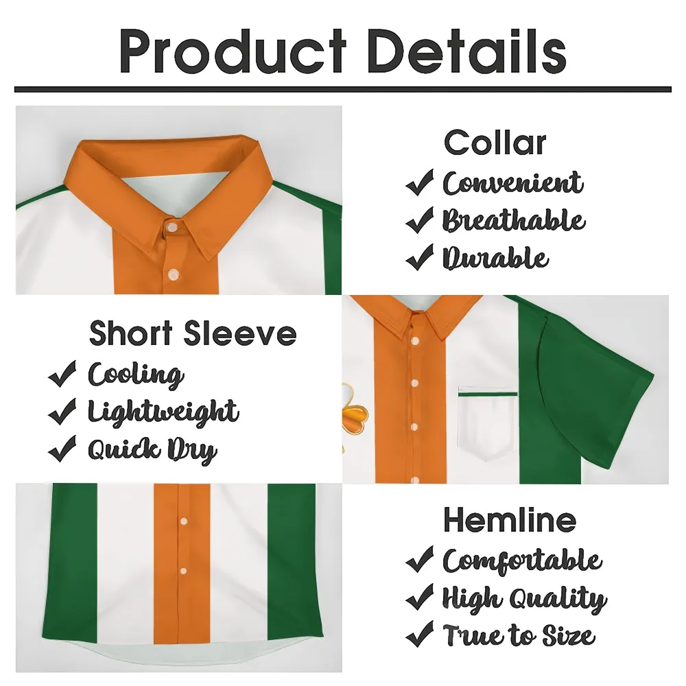 Mens St Patrick’s Day Shamrock Print Casual Breathable Short Sleeve Hawaiian Shirt 2312000478