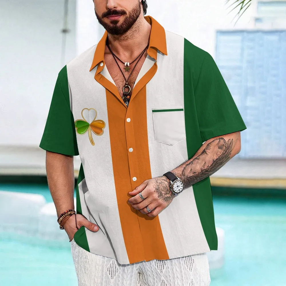 Mens St Patrick’s Day Shamrock Print Casual Breathable Short Sleeve Hawaiian Shirt 2312000478