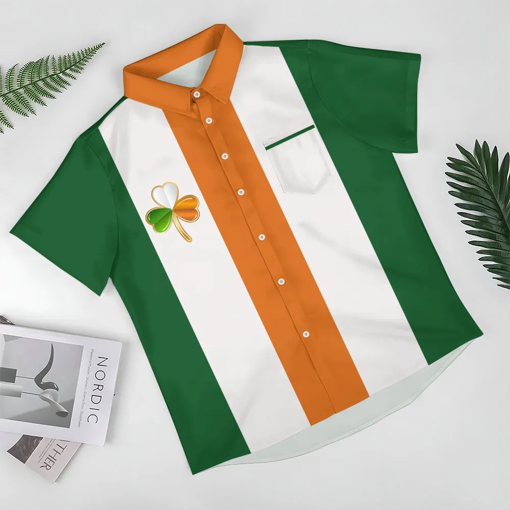 Mens St Patrick’s Day Shamrock Print Casual Breathable Short Sleeve Hawaiian Shirt 2312000478