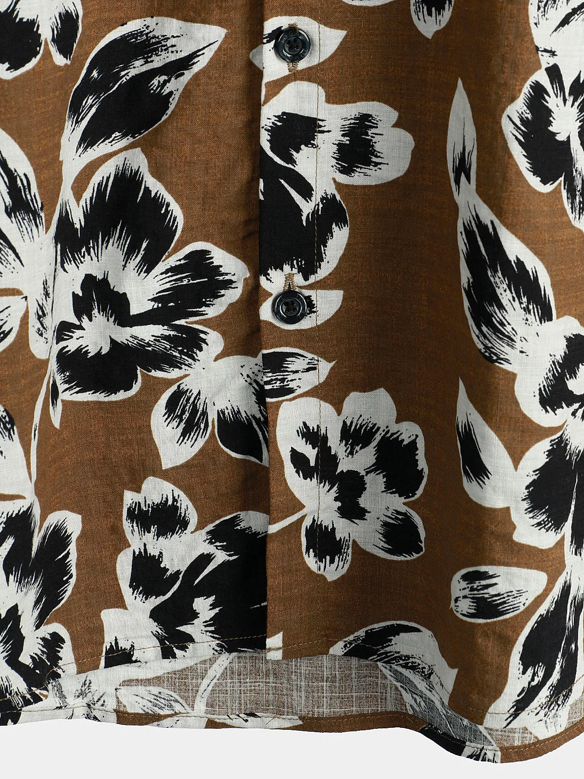 Men's Vintage Floral Breathable Cotton Brown 70s Short Sleeve Shirt
