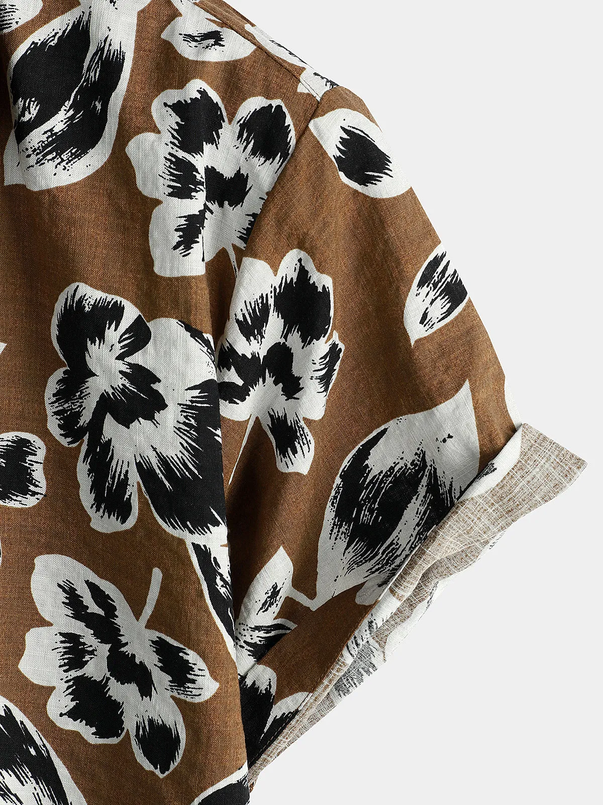 Men's Vintage Floral Breathable Cotton Brown 70s Short Sleeve Shirt