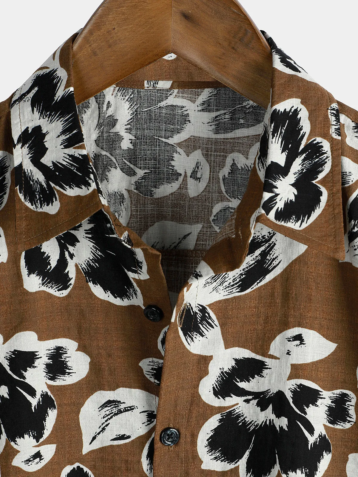 Men's Vintage Floral Breathable Cotton Brown 70s Short Sleeve Shirt