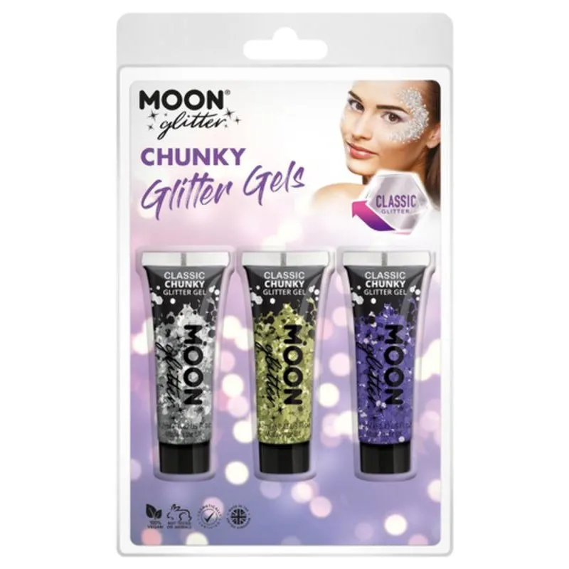 Moon Glitter Classic Chunky Glitter Gel, Silver, Gold, Lavender