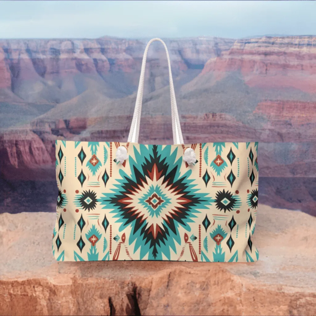 Navajo Weave Print Weekender Travel Tote Bag