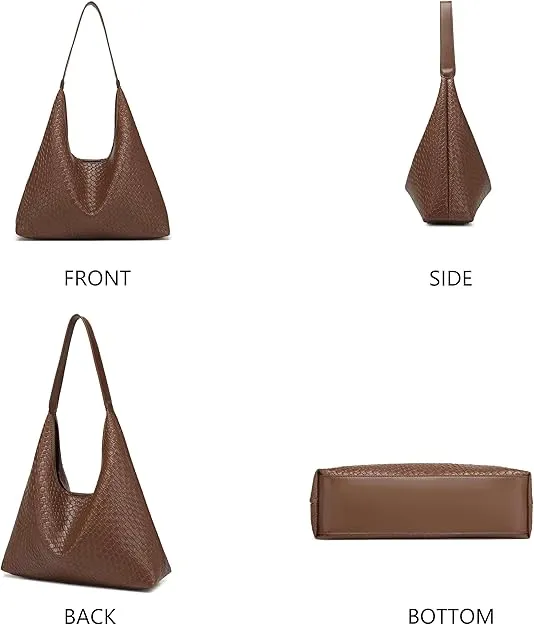 NEW Woven Soft Faux Leather Hobo Bag for Women Top-handle Shoulder Bag Large Capacity Woven Tote Bags for Women Brown