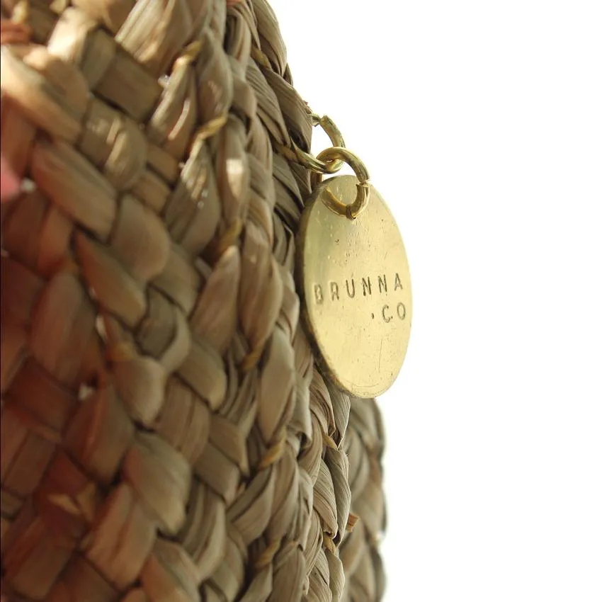 Petite Luna Bag - Round Straw Tote Bag with Pink