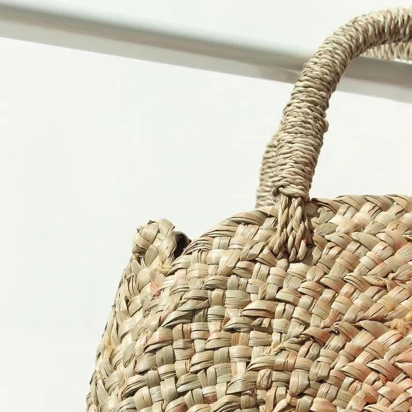 Petite Luna Bag - Round Straw Tote Bag with Pink