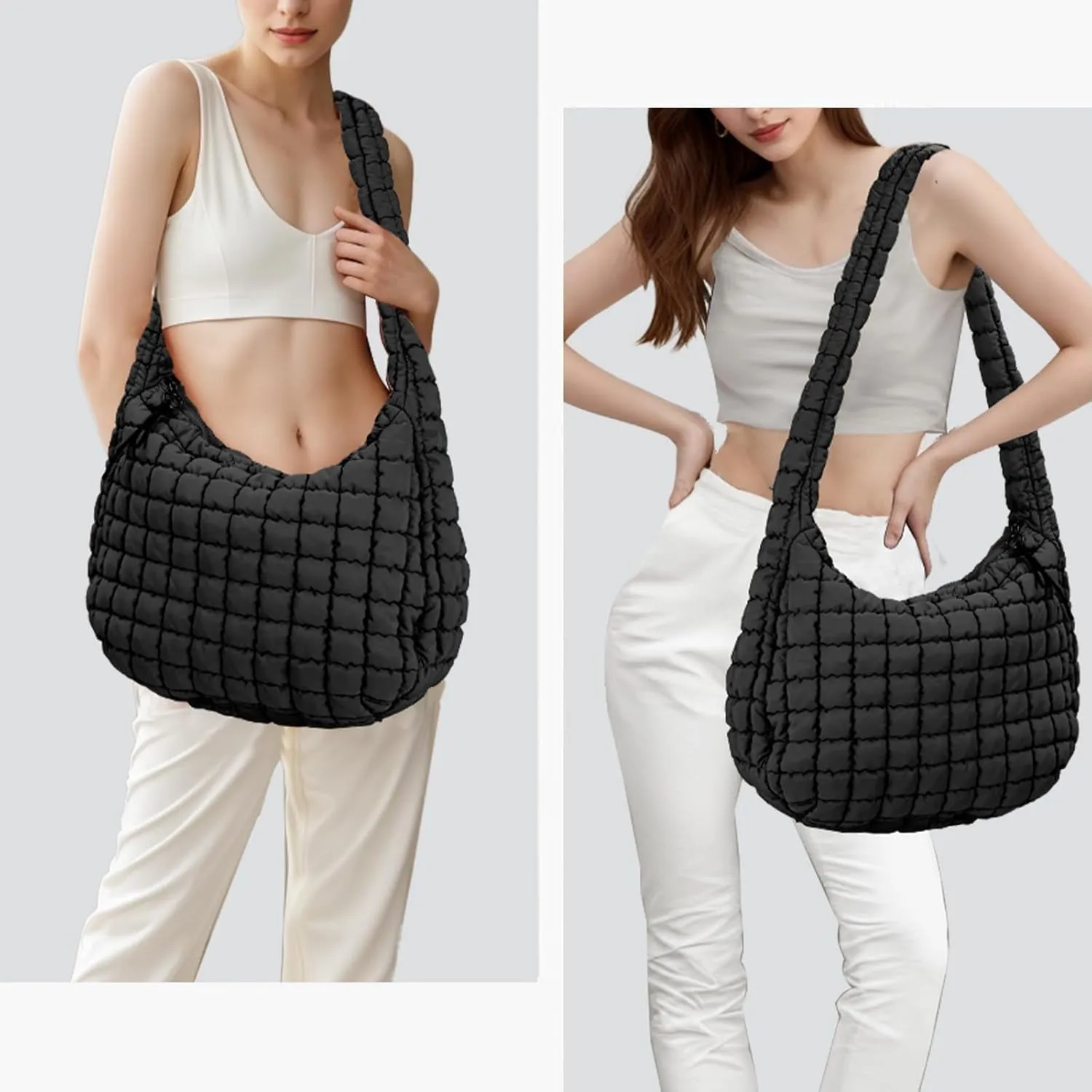Puffer Tote Bag for Women Quilted Tote Bag Large Crossbody Bag Puffy Bag Lightweight Carryall Bag for Women