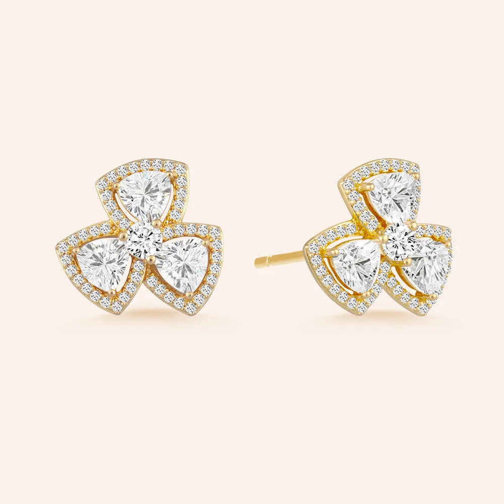 "Madison"  6.8CTW Trillion Cut Halo Flower Stud Earrings