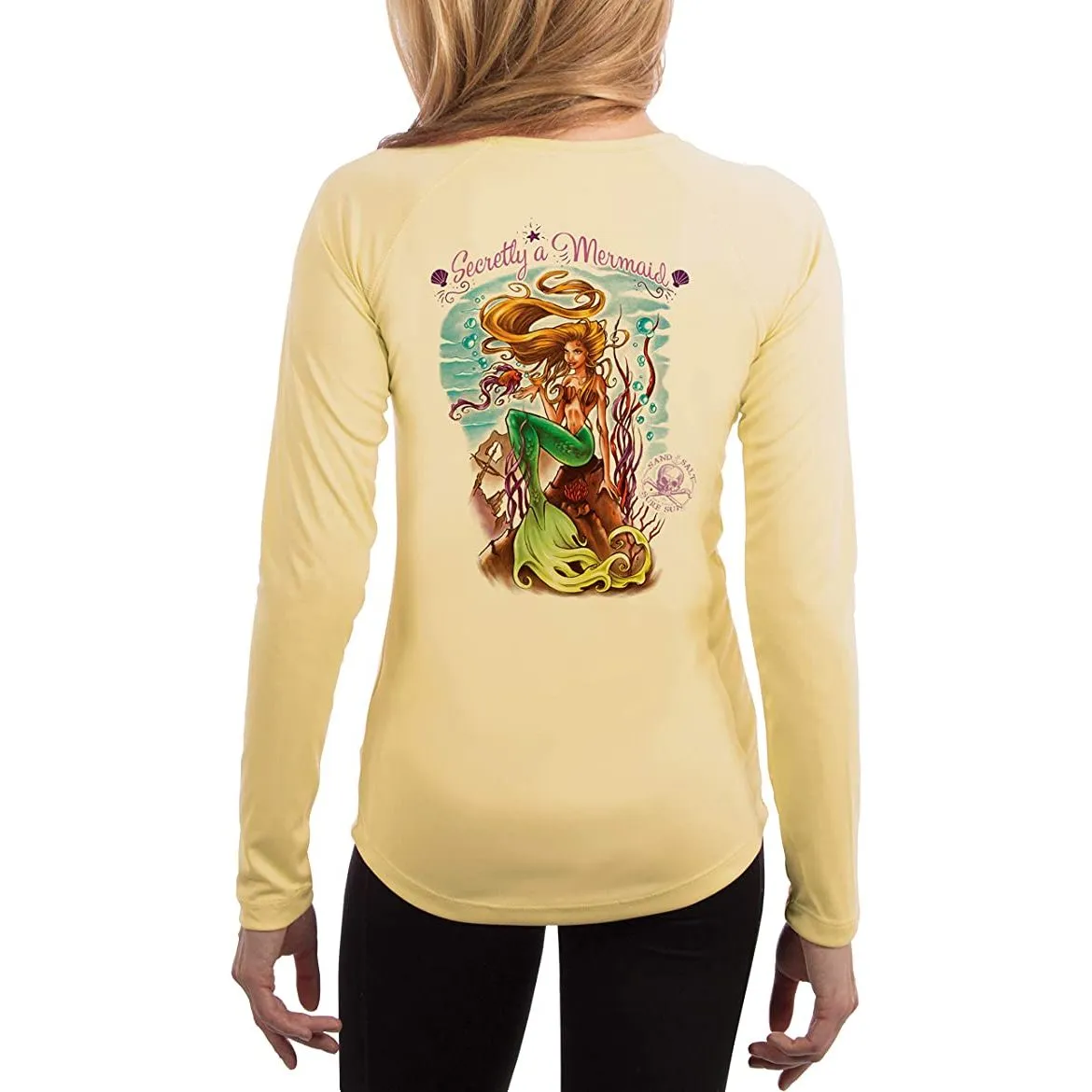 SAND.SALT.SURF.SUN. Secretly A Mermaid Women's UPF 50  UV Sun Protection Performance Long Sleeve T-Shirt