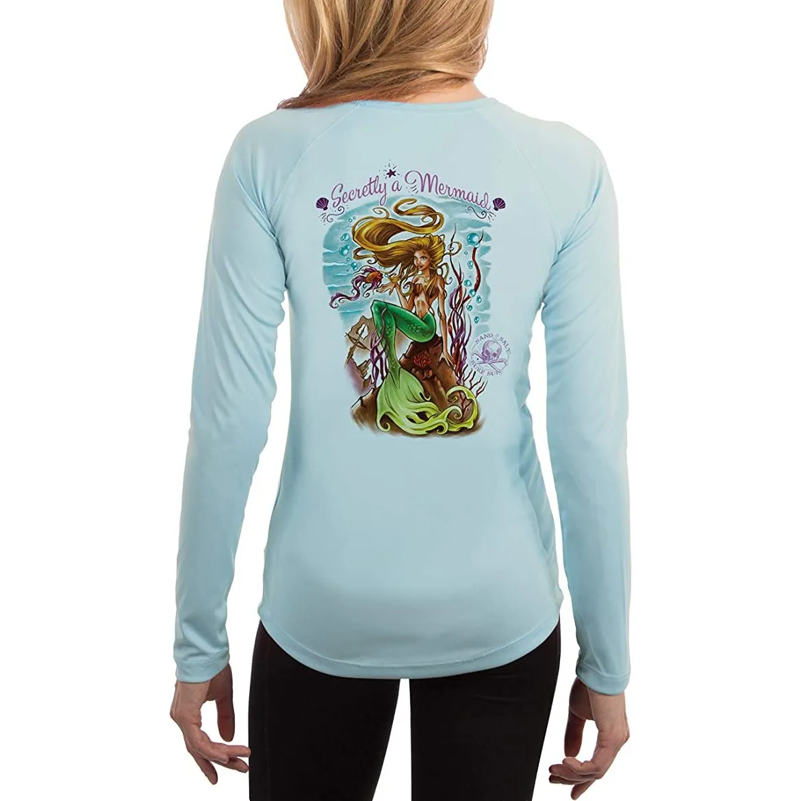 SAND.SALT.SURF.SUN. Secretly A Mermaid Women's UPF 50  UV Sun Protection Performance Long Sleeve T-Shirt