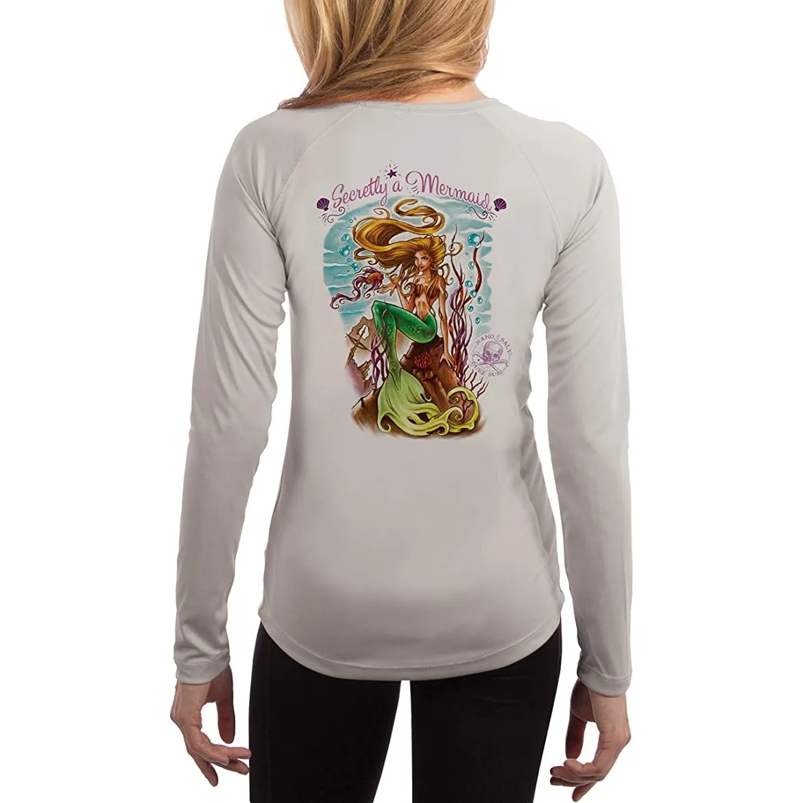 SAND.SALT.SURF.SUN. Secretly A Mermaid Women's UPF 50  UV Sun Protection Performance Long Sleeve T-Shirt