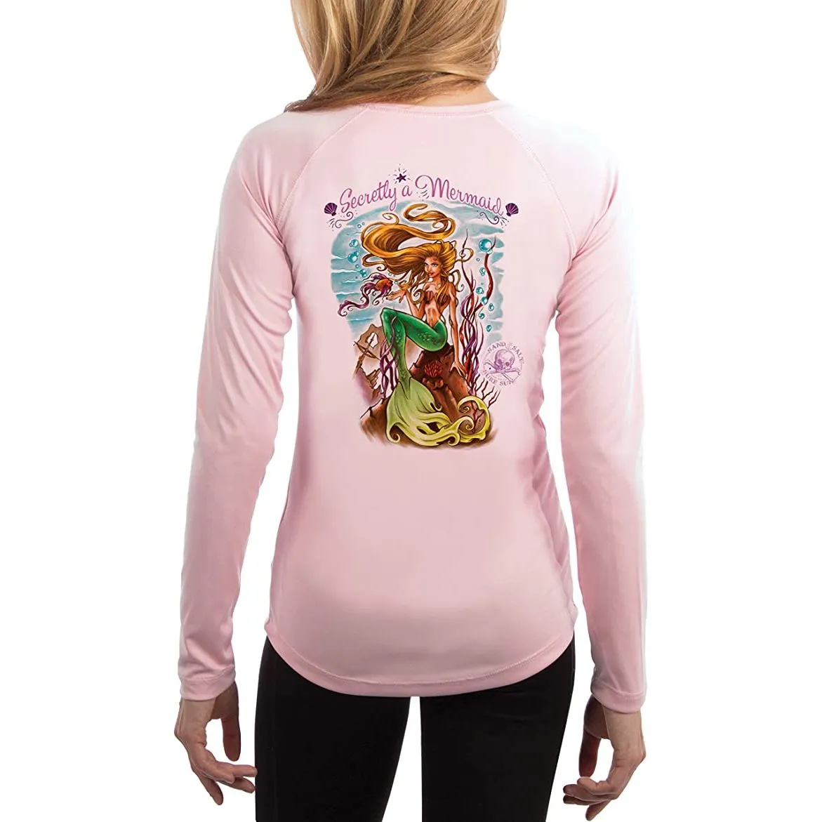 SAND.SALT.SURF.SUN. Secretly A Mermaid Women's UPF 50  UV Sun Protection Performance Long Sleeve T-Shirt