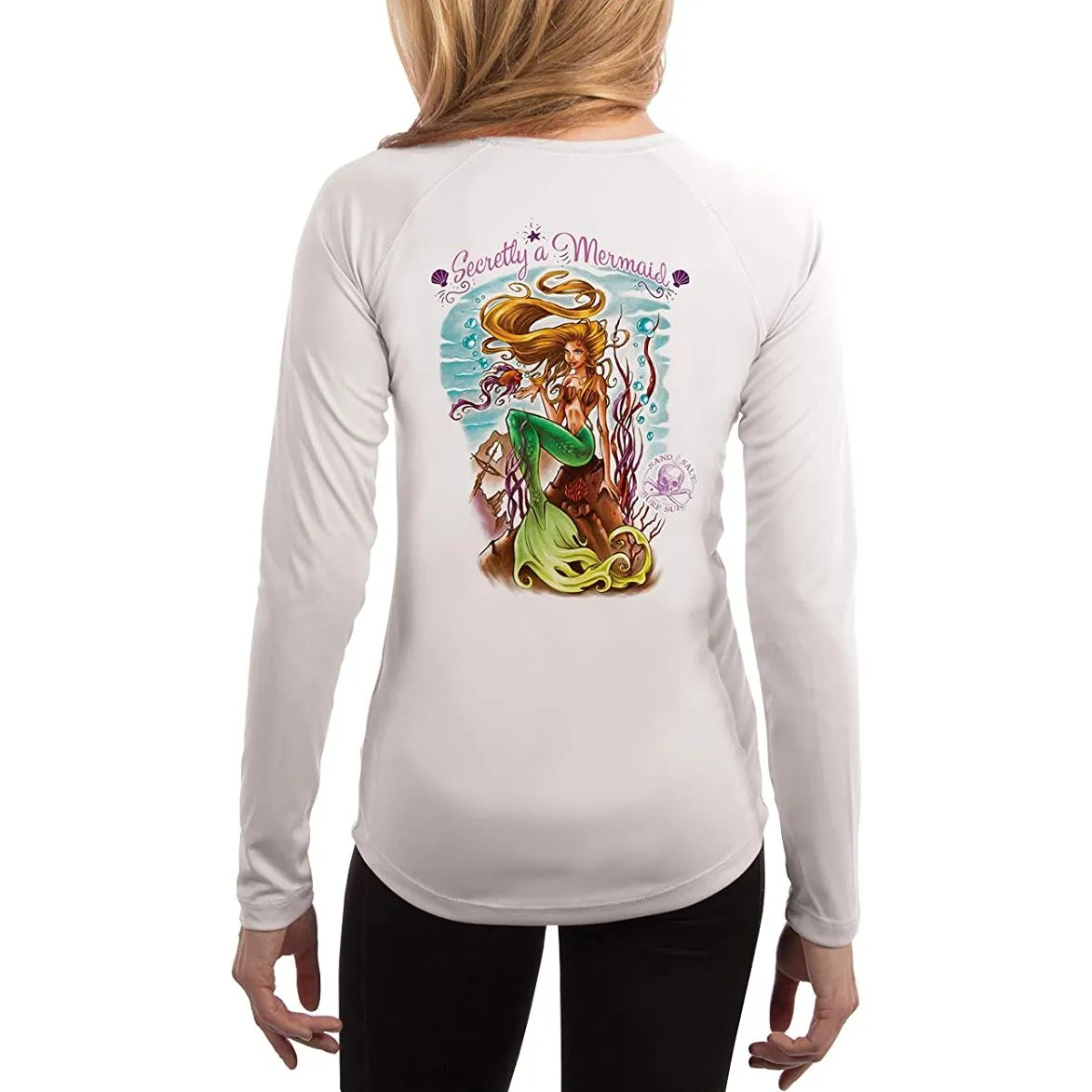 SAND.SALT.SURF.SUN. Secretly A Mermaid Women's UPF 50  UV Sun Protection Performance Long Sleeve T-Shirt