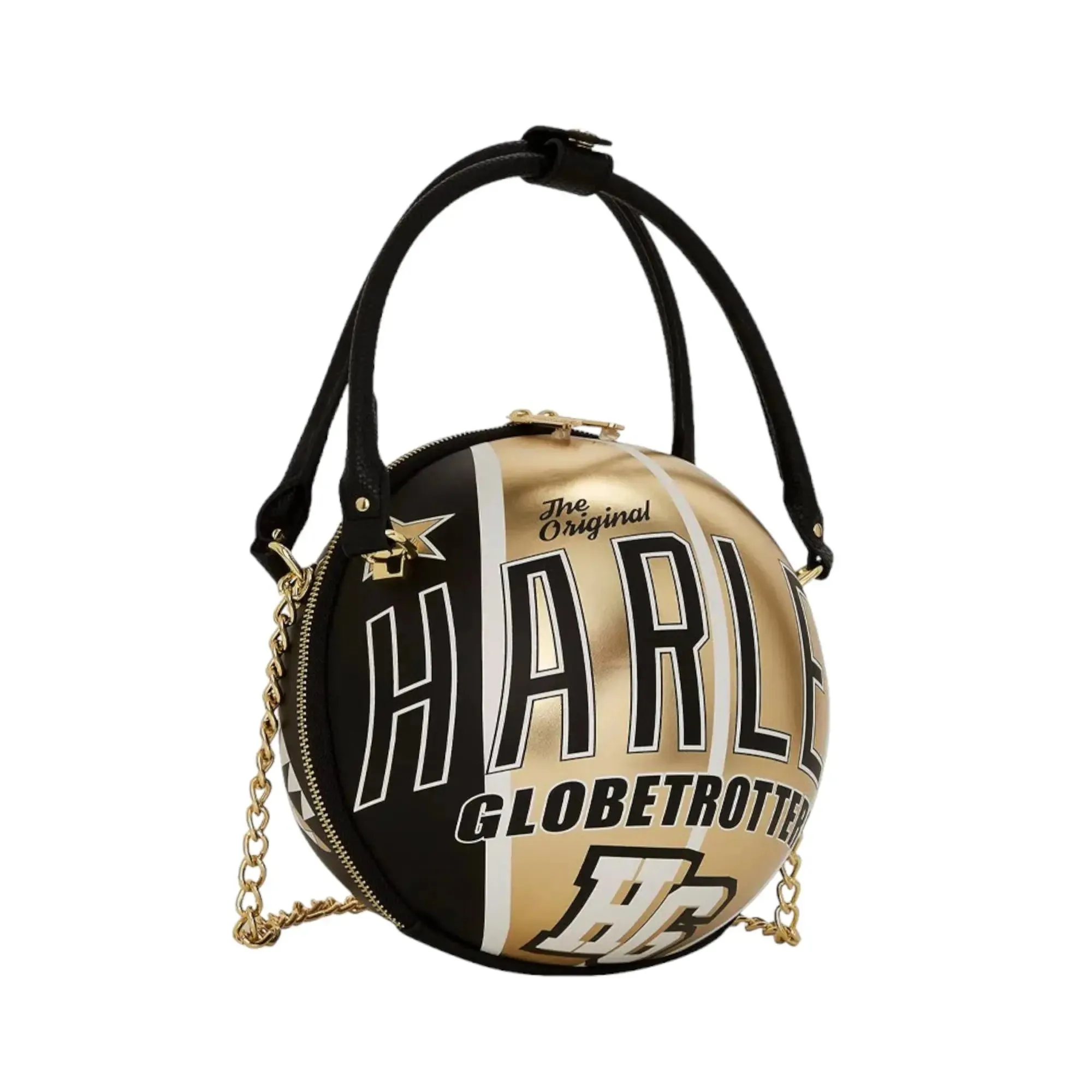 SprayGround Men Harlem Globetrotters Basketball shaped bag (Black Gold)