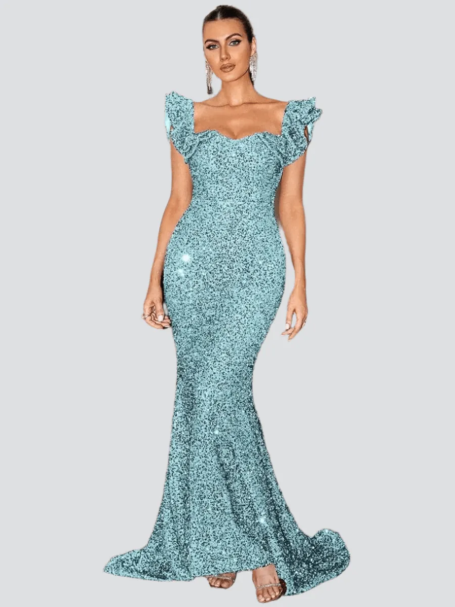 Square Neck Ruffle Evening Dress XH2079