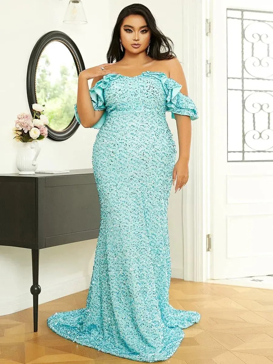 Square Neck Ruffle Evening Dress XH2079