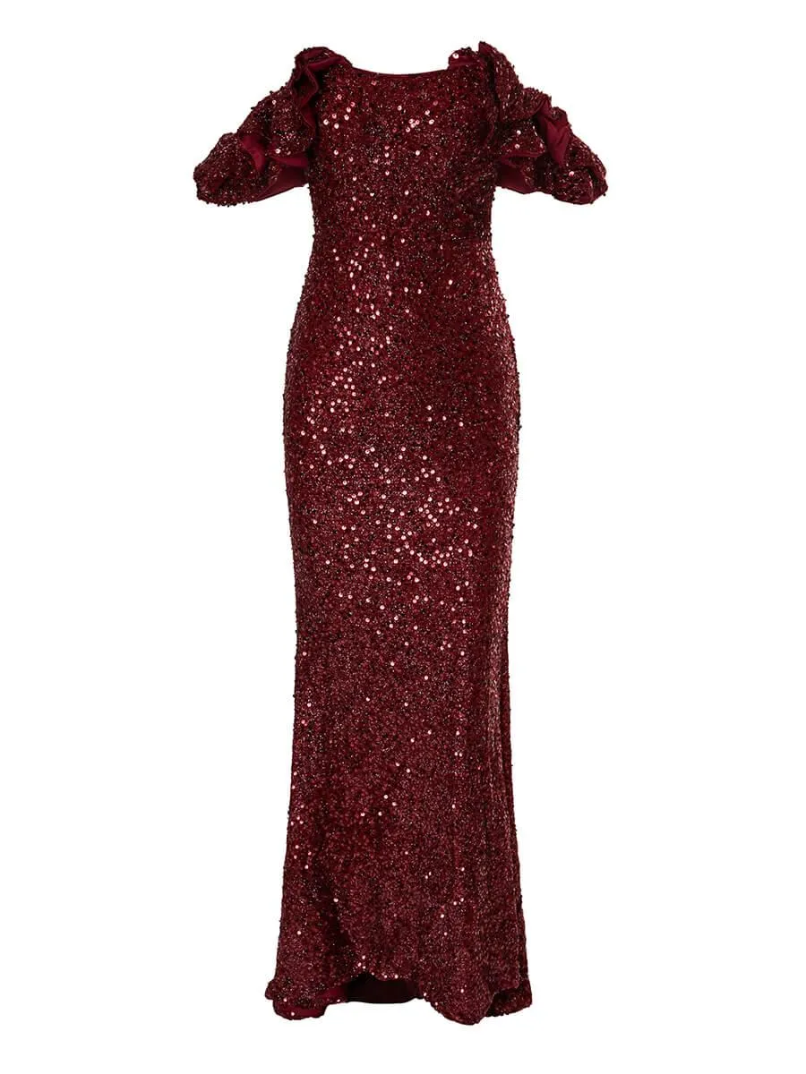 Square Neck Ruffle Evening Dress XH2079