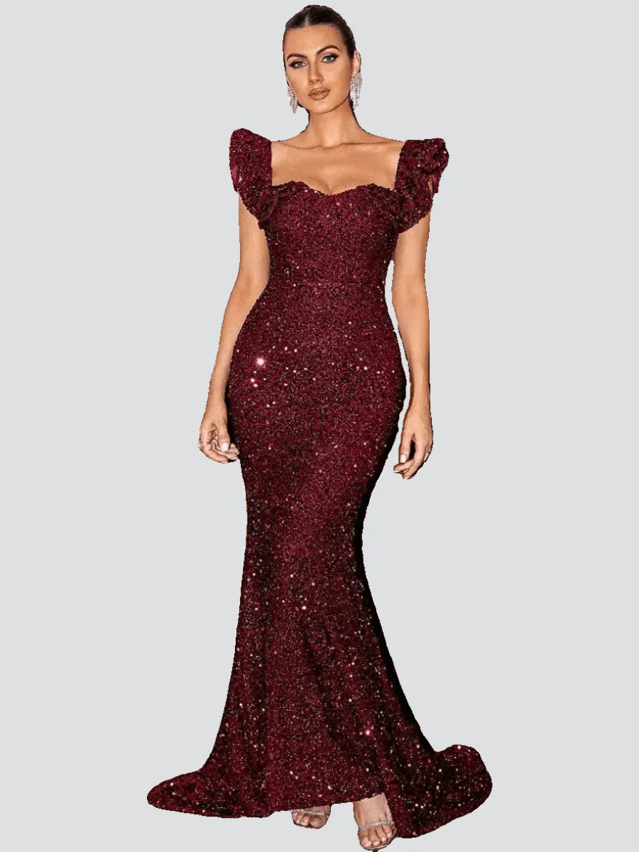 Square Neck Ruffle Evening Dress XH2079
