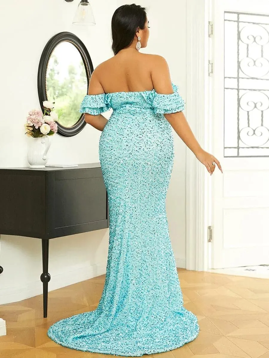 Square Neck Ruffle Evening Dress XH2079