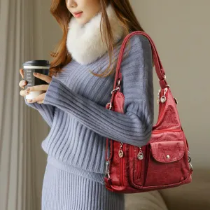 Vintage PU Leather Solid Color Shoulder Bag