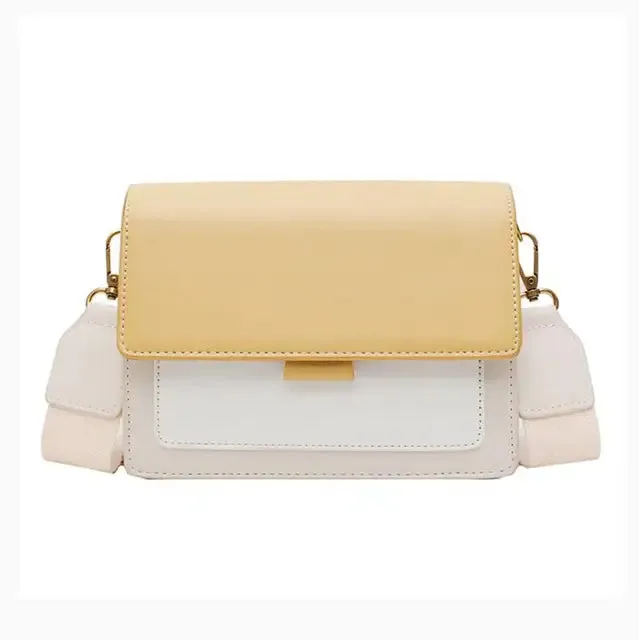 Women's crossbody bag in yellow leather with soft texture and flap closure